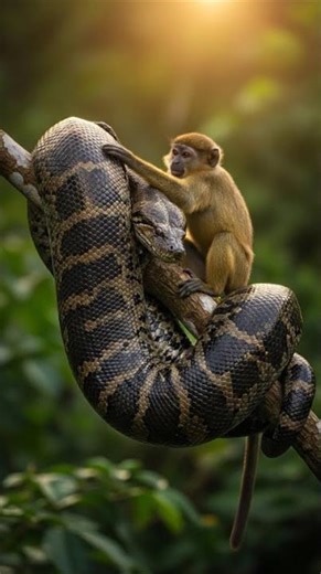 Anaconda and Monkey #DreamScreenAI#animal #shortvideo
