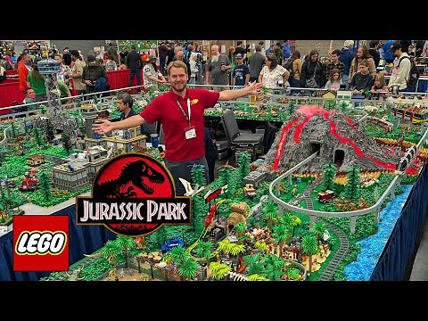 2025 Update! Huge LEGO Jurassic Park with Erupting Volcano at Bricks Cascade
