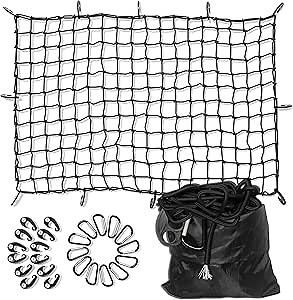 Cargo net for Pickup Truck Bed: Jaugow Heavy Duty Bungee Netting 4' x 6' Stretches to 10' x 15' - SUV roof Rack Basket net for Tacoma ram F150
