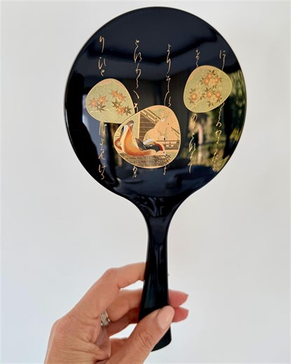 Japanese Lacquer Hand Mirror - Black & Gold Maki-e, Unique Japanese Gift, Vintage Vanity Handheld Mirror - Etsy