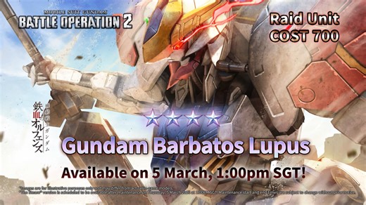 "I'll unchain you, so show me your power." Gundam Barbatos Lupus will arrive at MOBILE SUIT GUNDAM BATTLE OPERATION 2 this Thursday, 5 March, 1:00pm SGT. #GBO2 #Gundam #BandaiNamco | BANDAI NAMCO Entertainment