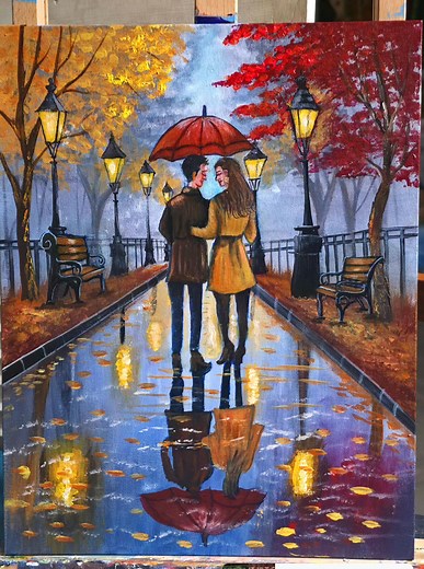 Romance in autumn.. Acrylic painting on 11 by 14inches How's it dear friends? | Anu's acrylic paintings and art classes