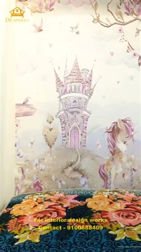 Luxury Pink Unicorn Theme Children’s Bedroom | Jute Texture Wallpaper & Curtain#draperiofurnishings