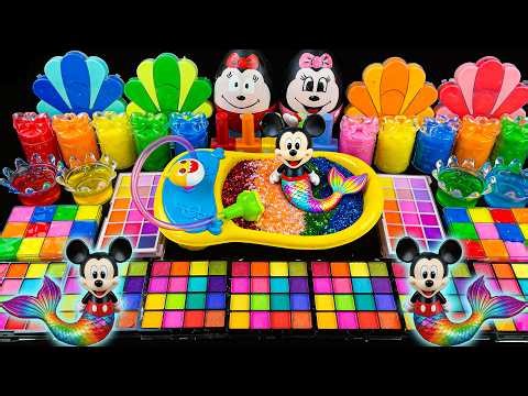 RAINBOW Mickey Slime Mixing Makeup Eyeshadow into Glossy Slime | Minnie Mouse Makeup Slime ASMR