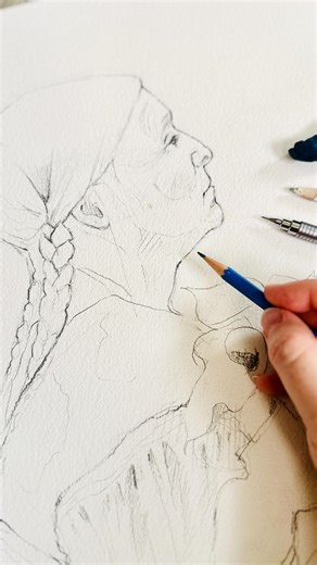 Jane Beata art on Instagram: "Sketching for a new painting #watercolorportrait #portraitsketch"