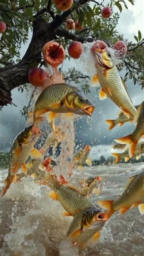 Giant Carp Leap Out of River to Eat Peaches !