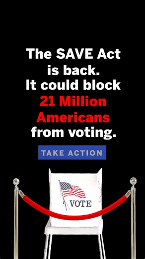 The SAVE Act would block millions of American citizens from voting by effectively requiring a passport or birth certificate to register to vote. Tell your senators to stop this attack on the freedom to vote: https://bit.ly/4tmVIor | Brennan Center for Justice at NYU Law