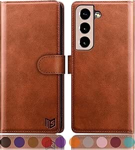 SUANPOT for Galaxy S22+ 5G RFID Leather Wallet Case, Credit Card Holder, Flip Folio, Shockproof Cover - Light Brown