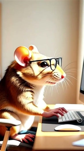 He's operating the computer with a mouse... but the mouse is a real mouse! 🤣#shortvideo #trending