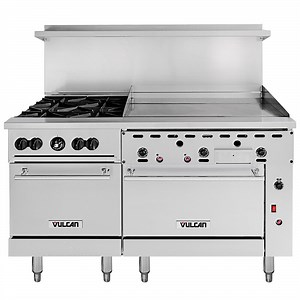 Vulcan 60SS-4B36GTN Endurance Natural Gas 4 Burner 60" Range with 36" Thermostatic Griddle and 2 Standard Ovens - 238,000 BTU