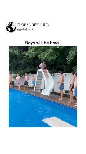 GLOBAL REEL on Instagram: "Dm for Credit / Removal The post shares a 24-second video of shirtless young men goofing around at a backyard pool party, featuring synchronized jumps off a slide, dives from a board, and chaotic splashes, evoking timeless male camaraderie under the caption "Boys will be boys.." Released December 21, 2025, by @tradingMaxiSL a content curator focused on motivational shares-it exploded to 505,000 views, 11,000 likes, and 736 reposts within hours, driven by its wholesome,
