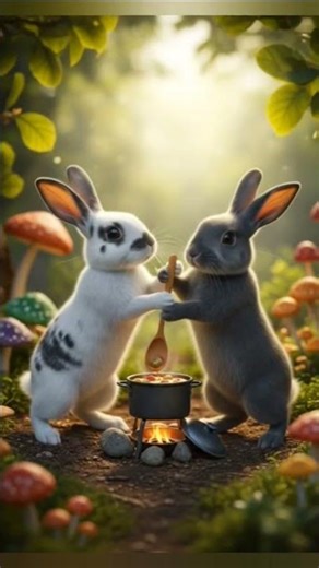 rabbit fight eachother to cook food 🥑🥝 #dreamscreenai #cartoon #foodclips