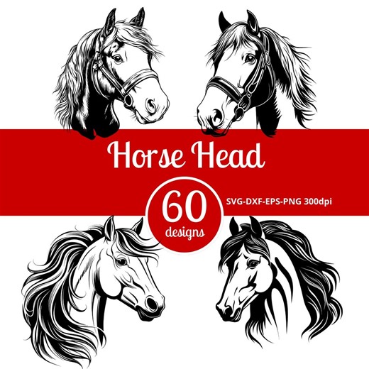 Horse Head SVG Bundle for Laser Engraving, 60 Horse Head Designs, Equestrian Svg Dxf Eps Png 300dpi, Cricut Silhouette Cut Files - Etsy