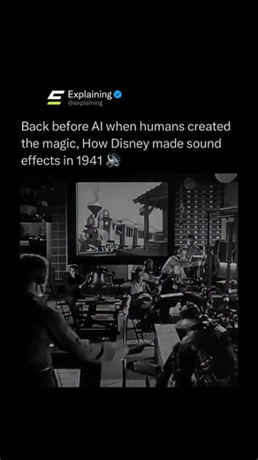 Explaining on Instagram: "Before computers and AI, Disney’s sound designers created movie magic entirely by hand. 🎬✨ In 1941, during films like Dumbo and Bambi, sound effects were made using everyday objects and creative improvisation. Coconut shells became horse hooves, fabric and brushes mimicked wings and footsteps, and metal sheets were shaken or struck to create thunder and crashes. Foley artists performed sounds live, perfectly timed to the animation. 🎧🎨 It was pure human creativity tur