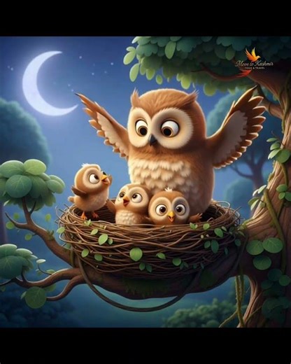 Mother owl with her baby owls, Cartoon Video. #birds #birdsounds #easternscreechowl #itsabird