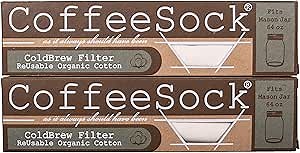 CoffeeSock ColdBrew Filter - The Original Reusable Coffee Filter- GOTS Certified Organic Cotton Reusable Coffee Filter (64 OUNCE DOUBLE UP)