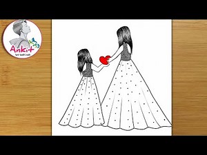 Mother's Day drawing | Mother and daughter drawing easy step by step | Best Mom drawing