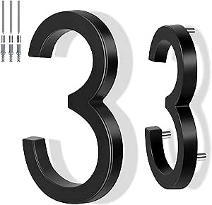 6 Inch Floating House Number Metal Modern Anti-Rust House Address Numbers for Outside with For Mailbox Yard Home Front Door Zinc Alloy Black, 911 Visibility Signage (3)