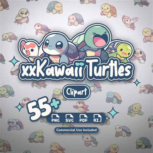 Kawaii Turtle Clipart | Chibi Graphics (png, Svg, Pdf, Ai) - Etsy