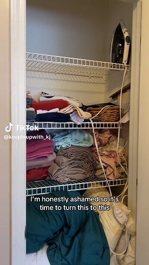 Say goodbye to wire racks and hello to a fresh new look! ✨ I gave my l... | Linen Closet Organization