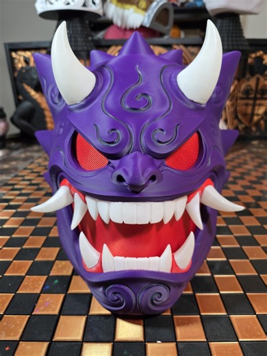 Purple Oni Mask – 3D Printed Cosplay, Glow Teeth Horns – Japanese Demon Wall Decor - Etsy