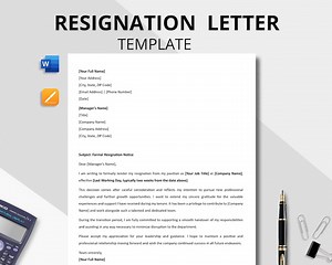 Professional Resignation Letter Template: Editable MS Word & Pages (instant Download) - Etsy