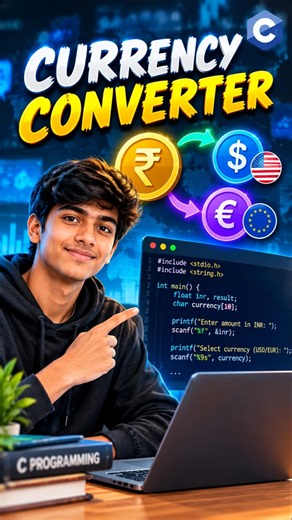 C Currency Converter 💰 | INR to USD & EUR Using strcmp() #shorts