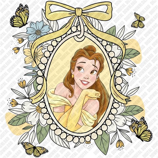 Belle PNG, Princess Floral Frame Sublimation, Beauty and the Beast DTF Transfer, Yellow Gown Digital Download Art - Etsy