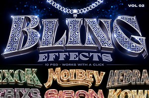 10 Bling Bling Text Effects / Mockups [PSD]