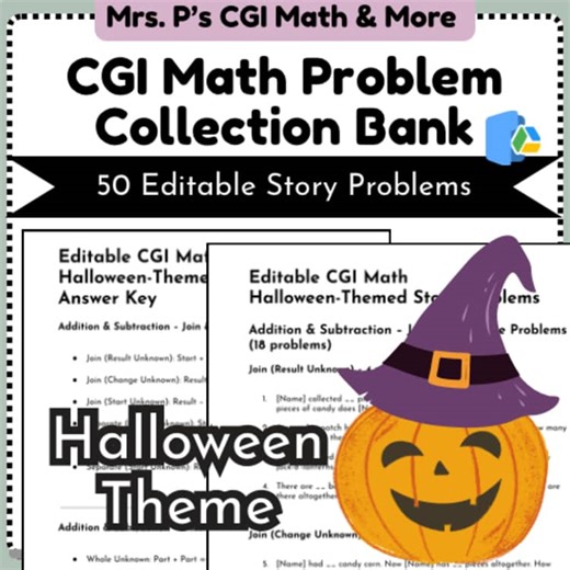 CGI Math Story Problem Collection Bank of 50 Halloween-Themed Problems