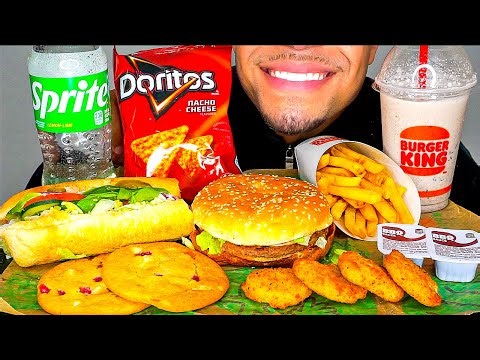 ASMR BURGER KING VS SUBWAY CHALLENGE WHOPPER CHEESEBURGER NUGGETS JERRY MUKBANG EATING SOUND COMMERC