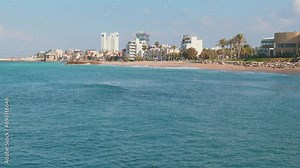 Haifa beach, beautiful cityscape and Bat Galim beach on the Mediterranean coast, traveling in Israel.