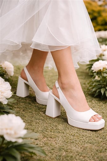 Custom Bridal Shoes, Wedding Heels, Luxury White Open Toe Bride Heels, Tax-free for USA - Etsy