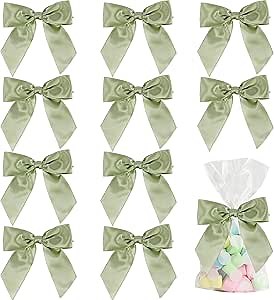 AIMUDI Sage Green Bows - 4.5" Pre-Tied Ribbon Bows for Wedding, Baby Shower, Bridal Shower & Party Favor - 36 PCs