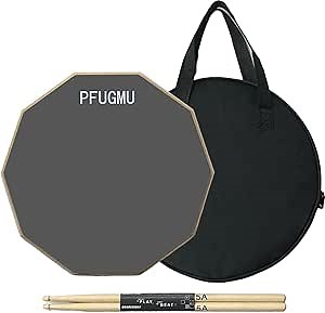 11" Silicone Drum Practice Pad Set with Maple Drumsticks & Portable Carry Bag, Silent Drum Pad for Building Skills,Gray