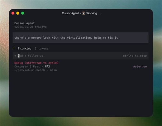 We recently shipped quality-of-life improvements to the Cursor CLI to make working with agents in the terminal more delightful.Use /debug to find root causes and fix tricky bugs that are hard to reproduce or understand.