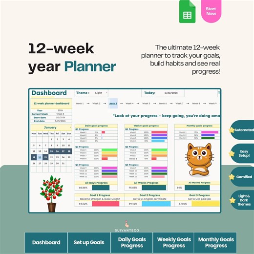 12 Week Year Goal Planner: Google Sheets Goals Tracker (digital Download) - Etsy Australia