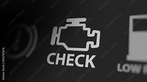 Engine Problems/Check Engine Warning Light Blinking on Car Dashboard.