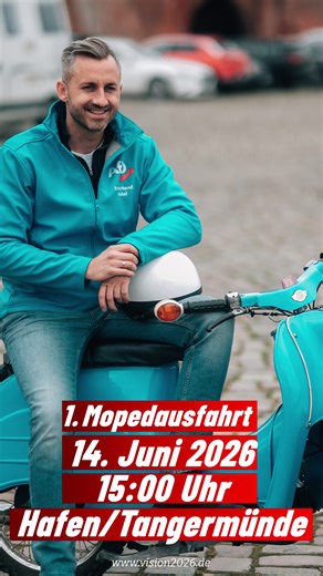 Erste gemeinsame Simson-Ausfahrt – wir sehen uns in Tangermünde! Was wäre die Vision 2026 ohne eine gemeinsame Simson-Ausfahrt? Wir sehen uns am Sonntag, den 14.06.2026, um 15:00 Uhr an der Hafenpromenade in Tangermünde. Gemeinsam durchqueren wir die Heimat und treffen uns nach 30–40 km wieder am Hafen zum gemeinsamen Grillen. Ich freue mich auf euch und auf einen unvergesslichen Tag mit einem starken Zeichen für unser Land!