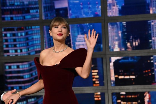 Taylor Swift dazzles in chic velvet mini dress on Colbert