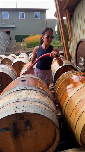 Eventually this water will be wine - but the best vintage is time spent with Dad! 🍇💙 @ardiriwinery Even though I always make a mess 🤣 | Emily Compagno