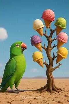 parrot plants a ice cream tree in desert and feeds to all animals 😱 #parrot​ #ai​
