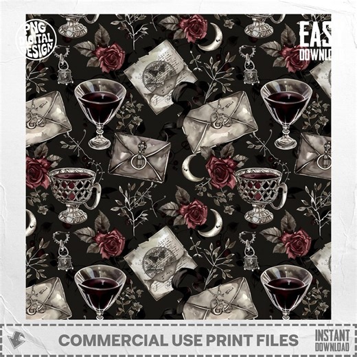 Gothic Seamless Pattern Digital Paper, Dark Academia Witchy Rose Moon Background, Victorian Vintage Halloween Tumbler Wrap Digital Design - Etsy