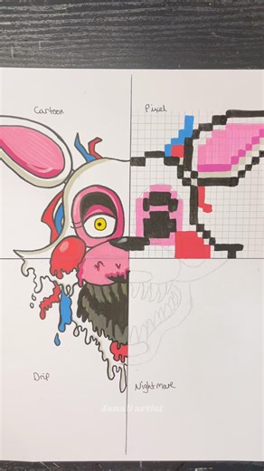 Drawing Mangle in 4 different styles [ Prt 3 ] #mangle #fnaf #fivenightsatfreddys #shorts #art