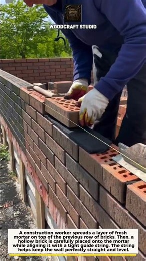 Brick Laying Trick Using Guide Line #construction #brickwork #masonry