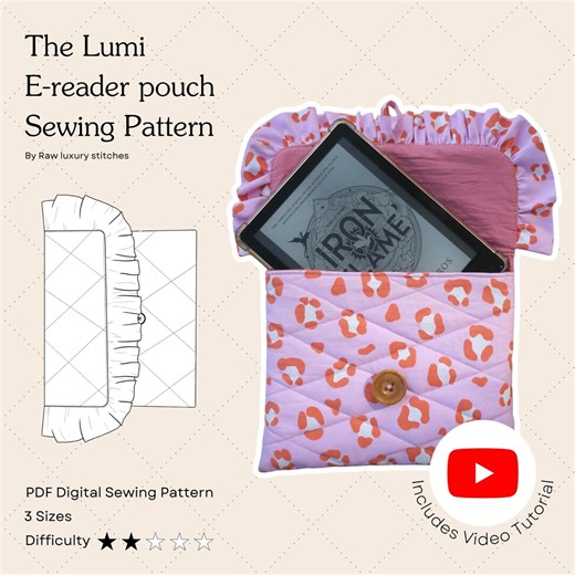Quilted E-reader Case Sewing Pattern PDF | Kindle Cover Pattern | 3 Sizes | Digital Download | Beginner-friendly | the Lumi Pouch - Etsy