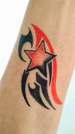 ✨ Trendy Star Tattoo with Aqua Pen on Arm 🌟 Simple but Super Viral! #tattooideas #youtubesearch