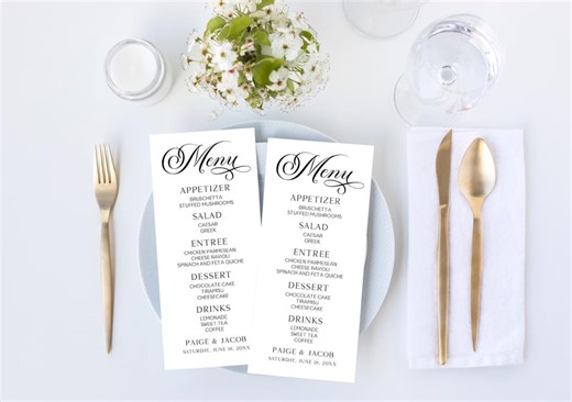 Editable Wedding Menu | Black and White Wedding Reception Menu | Minimal Minimalist | Plain Simple Elegant Basic Bare C64