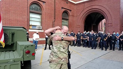760K views · 10K reactions | Earlier today, Officer Murphy from the NYPD 43 Precinct came home from a tour of duty in Afghanistan with the Air National Guard. His first order of business was to surprise his dad, Sergeant Murphy, who works at the NYPD 52 Precinct. Welcome Home! | NYPD | Facebook