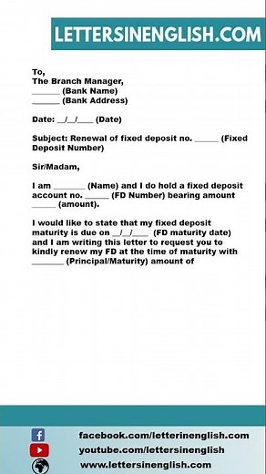 Request Letter to Bank for Fixed Deposit Renewal - Letter Requesting Renewal of FD